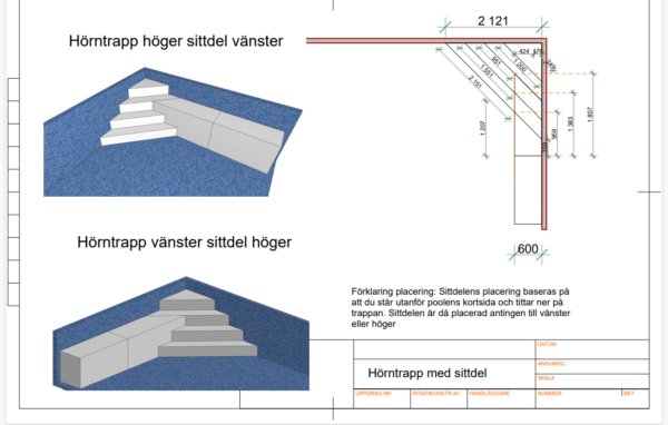 Hörntrappa pool med sittbänk 3m, 4-steg, Höger - Bild 2