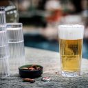 Ölglas Plast Stripe HB 40cl 6-pack