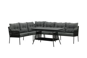 Loungegrupp Utomhus - Venture Home Berlin Hörnsoffa 6-sits + Soffbord Svart/Grå inkl. dynor