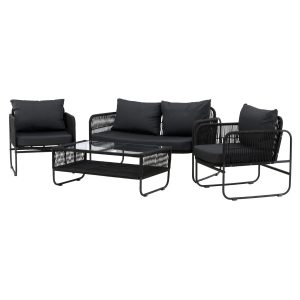 Loungegrupp Utomhus - Venture Home Utah Soffa 2-sits + 2 Fåtöljer + Soffbord Svart inkl. dynor