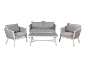Loungegrupp Utomhus - Venture Home Virya Soffa 2-sits + 2 Fåtöljer + Soffbord Vit/Grå inkl. dynor