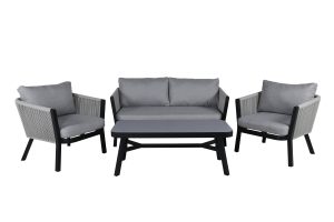 Loungegrupp Utomhus - Venture Home Virya Soffa 2-sits + 2 Fåtöljer + Soffbord Svart/Grå inkl. dynor