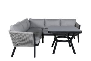 Loungegrupp Utomhus - Venture Home Virya Hörnsoffa 4-sits + Soffbord Svart/Grå inkl. dynor