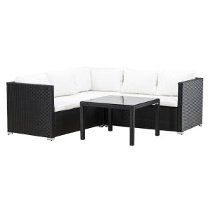 Loungegrupp Utomhus - Venture Home Kuba Hörnsoffa 3 Moduler + Soffbord Svart/Vit inkl. dynor