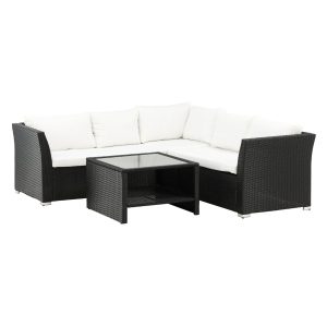 Loungegrupp Utomhus - Venture Home Haiti Hörnsoffa 3 Moduler + Soffbord Svart/Vit inkl. dynor