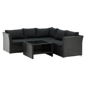 Loungegrupp Utomhus - Venture Home Haiti Hörnsoffa 3 Moduler + Soffbord Svart inkl. dynor
