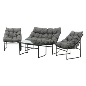 Loungegrupp Utomhus - Venture Home Tina Soffa 2-sits + 2 Fåtöljer + Soffbord Svart/Grå inkl. dynor