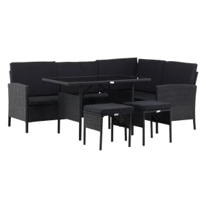 Loungegrupp Utomhus - Venture Home Knock Hörnsoffa 4-sits + 2 Sittpallar + Soffbord Svart inkl. dynor