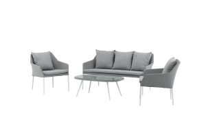 Loungegrupp Utomhus - Venture Home Spoga Soffa 2-sits + 2 Fåtöljer + Soffbord Vit/Grå inkl. dynor