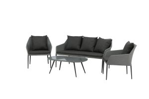 Loungegrupp Utomhus - Venture Home Spoga Soffa 2-sits + 2 Fåtöljer + Soffbord Svart/Grå inkl. dynor