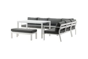 Loungegrupp Utomhus - Venture Home Ramos Hörnsoffa 5-sits + 1 Sittbänk + Soffbord Vit/Grå inkl. dynor