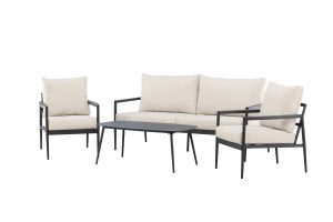 Loungegrupp Utomhus - Venture Home Taromina Soffa 2-sits + 2 Fåtöljer + Soffbord Svart/Beige inkl. dynor