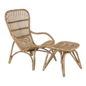 Loungefåtölj med Fotpall Utomhus - Venture Home Ella Natur/Offwhite inkl. dyna