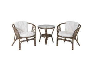Caféset Utomhus - Venture Home Wera Runt Cafébord Ø55 + 2 Loungefåtöljer Brun/Offwhite inkl. dynor