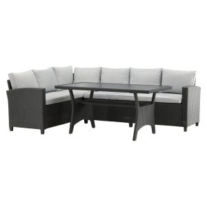Loungegrupp Utomhus - Venture Home Brentwood Hörnsoffa 5-sits + Soffbord Svart/Grå inkl. dynor