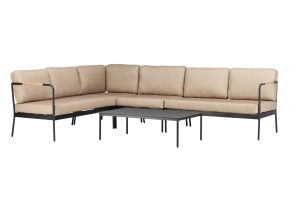 Loungegrupp Utomhus - Venture Home Ramos Hörnsoffa 6-sits + Soffbord Svart/Beige inkl. dynor