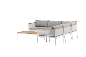Loungegrupp Utomhus - Venture Home Nettan Hörnsoffa 5 Moduler + Soffbord Vit/Grå/Natur inkl. dynor