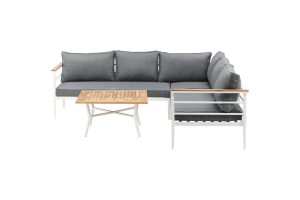 Loungegrupp Utomhus - Venture Home Mexiko Hörnsoffa 4-sits + Soffbord Vit/Grå/Natur inkl. dynor