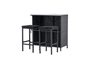 Barset Utomhus - Venture Home Knock Barbord 60x100 + 2 Barstolar Svart inkl. dynor