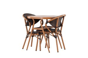 Caféset Utomhus - Venture Home Abrantes Runt Cafébord Ø80 + 2 Caféstolar Brun