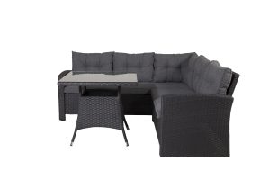 Loungegrupp Utomhus - Venture Home Watford Hörnsoffa 4-sits + Soffbord Svart/Grå inkl. dynor