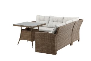 Loungegrupp Utomhus - Venture Home Watford Hörnsoffa 4-sits + Soffbord Natur/Vit inkl. dynor