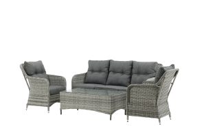 Loungegrupp Utomhus - Venture Home Vikelund Soffa 2-sits + 2 Fåtöljer + Soffbord Grå inkl. dynor
