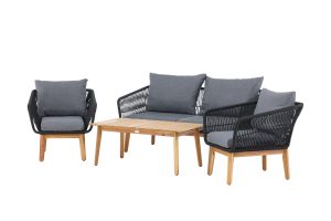 Loungegrupp Utomhus - Venture Home Chania Soffa 2-sits + 2 Fåtöljer + Soffbord Svart/Grå/Natur inkl. dynor