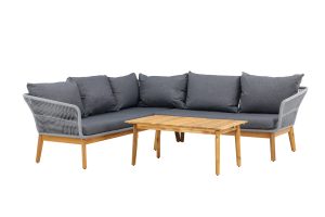 Loungegrupp Utomhus - Venture Home Chania Hörnsoffa 4-sits + Soffbord Grå/Natur inkl. dynor
