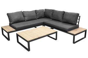 Loungegrupp Utomhus - Venture Home Panama Hörnsoffa 4-sits + Soffbord Svart/Grå/Natur inkl. dynor