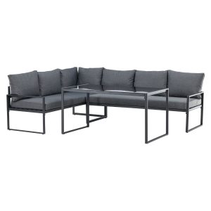 Loungegrupp Utomhus - Venture Home Zingaro Hörnsoffa 5-sits + Soffbord Svart/Grå inkl. dynor