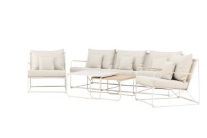 Loungegrupp Utomhus - Venture Home Palazzo Soffa 3-sits + 2 Fåtöljer + Soffbord Beige/Natur inkl. dynor