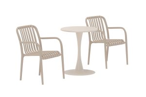 Caféset Utomhus - Venture Home Limnos Runt Cafébord Ø60 + 2 Caféstolar Beige