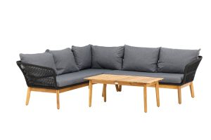 Loungegrupp Utomhus - Venture Home Chania Hörnsoffa 4-sits + Soffbord Svart/Grå/Natur inkl. dynor