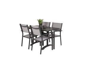 Matgrupp Utomhus - Venture Home Denver Cafébord 120x70 Svart + 4 Copacabana Karmstolar Svart/Grå
