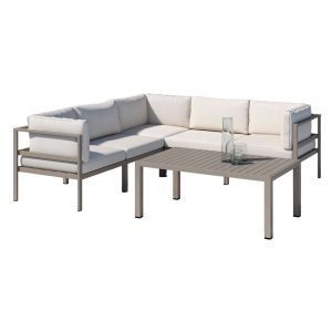 Loungegrupp Utomhus - Venture Home Copacabana Hörnsoffa 5 Moduler + Soffbord Brun/Beige inkl. dynor