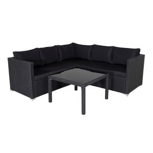 Loungegrupp Utomhus - Venture Home Kuba Hörnsoffa 3 Moduler + Soffbord Svart inkl. dynor