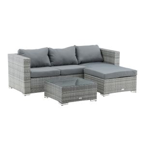 Loungegrupp Utomhus - Venture Home Rotterdam Soffa med divan 3-sits + Soffbord Grå inkl. dynor