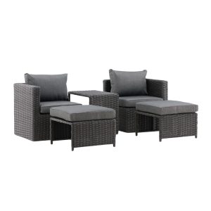 Loungeset Utomhus - Venture Home Quad 2 Fåtöljer med Fotpall + Sidobord Svart/Grå inkl. dynor