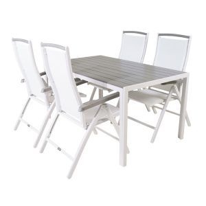 Matgrupp Utomhus - Venture Home Break Matbord 150x90 Vit/Grå + 4 Albany Positionsstolar Vit