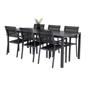 Matgrupp Utomhus - Venture Home Break Matbord 205x90 Svart + 6 Copacabana Karmstolar Svart