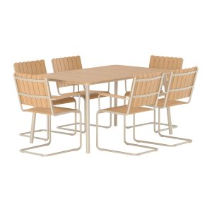 Matgrupp Utomhus - Venture Home Holmsund Matbord 90x150 + 6 Matstolar Beige