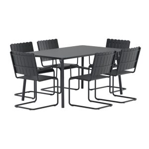 Matgrupp Utomhus - Venture Home Holmsund Matbord 90x150 + 6 Matstolar Svart