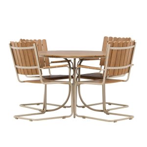 Matgrupp Utomhus - Venture Home Holmsund Runt Matbord Ø103 Beige + 4 Matstolar Beige
