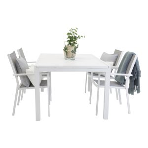 Matgrupp Utomhus - Venture Home Marbella Matbord 160/240x100 Vit + 4 Copacabana Matstolar Vit/Grå