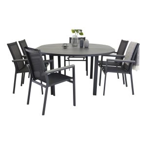 Matgrupp Utomhus - Venture Home Marbella Runt Matbord Ø140x74 Svart + 6 Parma Karmstolar Svart