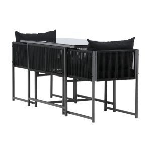 Matgrupp Utomhus - Venture Home Noto Matbord 61x120 Svart + 2 Matstolar Svart inkl. dynor