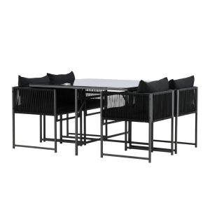 Matgrupp Utomhus - Venture Home Noto Matbord 120x120 Svart + 4 Matstolar Svart inkl. dynor