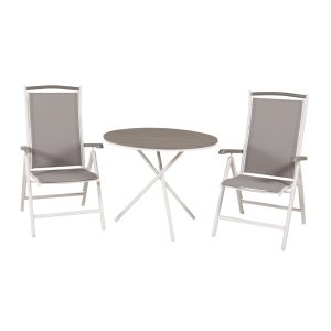 Matgrupp Utomhus - Venture Home Parma Runt Cafébord Ø90 Vit/Grå + 2 Albany Positionsstolar Vit/Grå