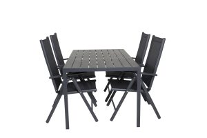 Matgrupp Utomhus - Venture Home Break Matbord 150x90 Svart + 4 Break Positionsstolar Svart